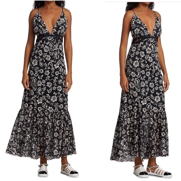 RAMY BROOK Ingrid Floral Print Eyelet Lace Cotton Cut-Out 
Maxi Dress size 6 NEW - Picture 2 of 9